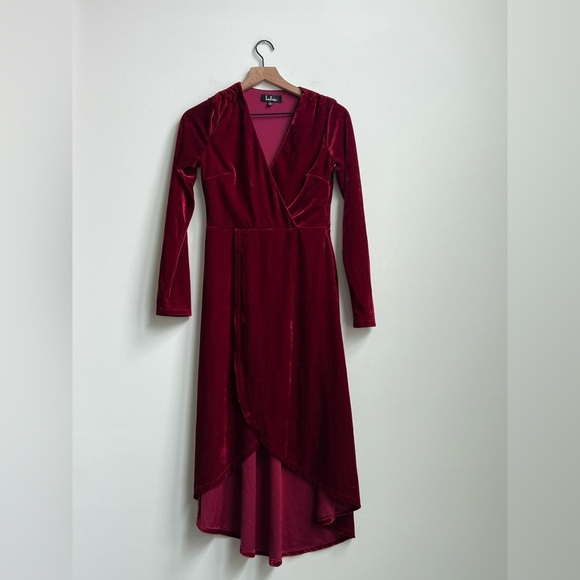 Lulus Silver Screen Burgundy Velvet Long Sleeve Midi Dress Small Holiday Party - Picture 3 of 13